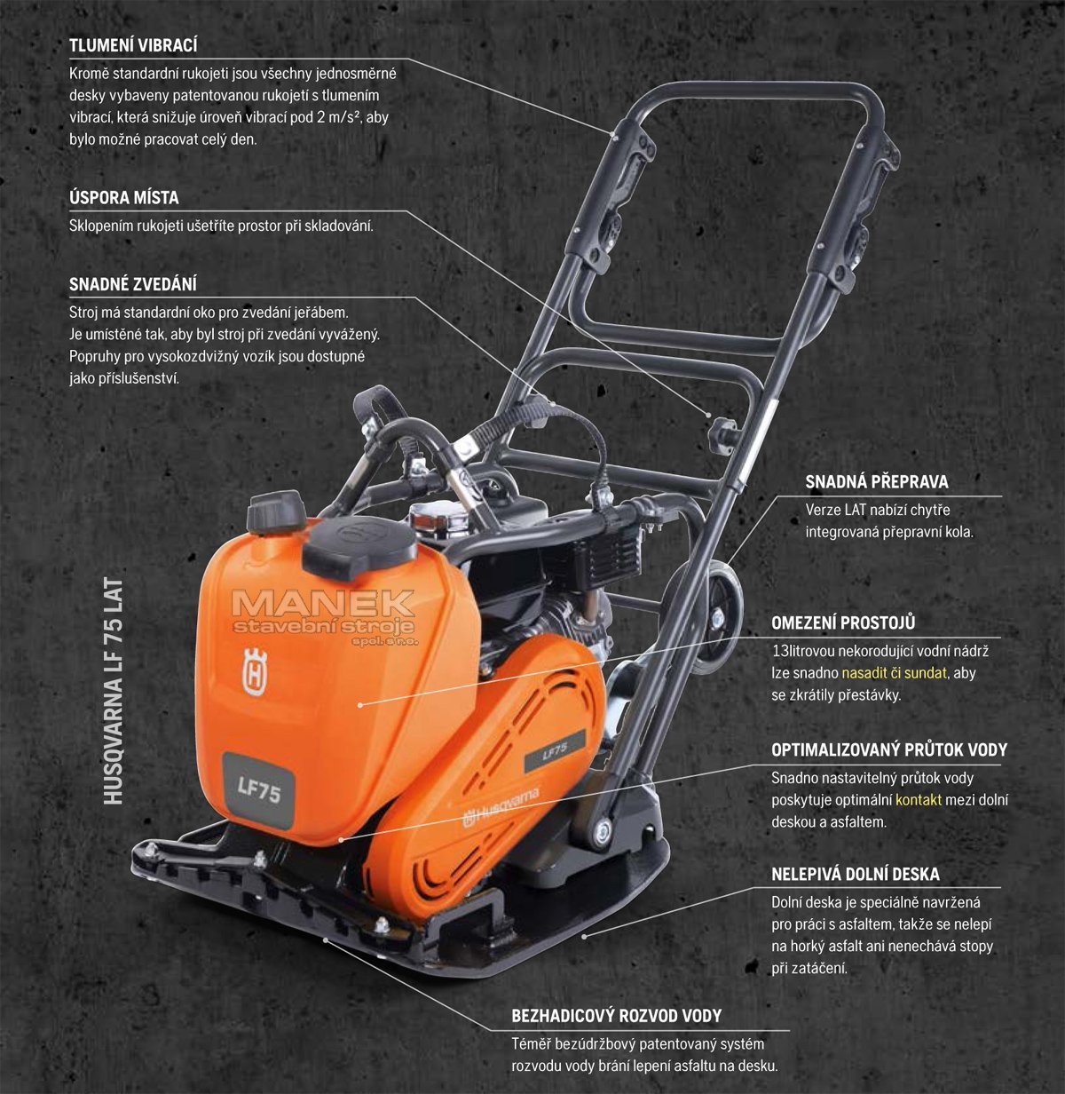 Vibrační deska na dlažbu a živici Husqvarna LF 80 LAT - 85 kg - pronájem Olomouc Vibrační deska na dlažbu a živici Husqvarna LF 80 LAT - 85 kg - pronájem Olomouc